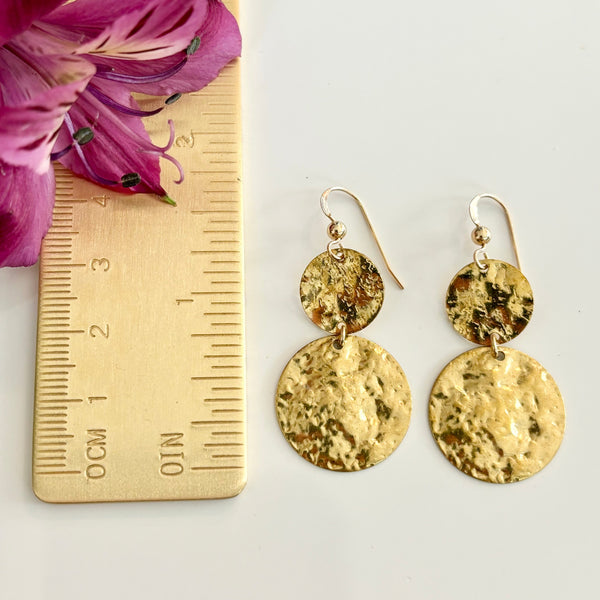 Round Stacked Hammered Brass Earrings
