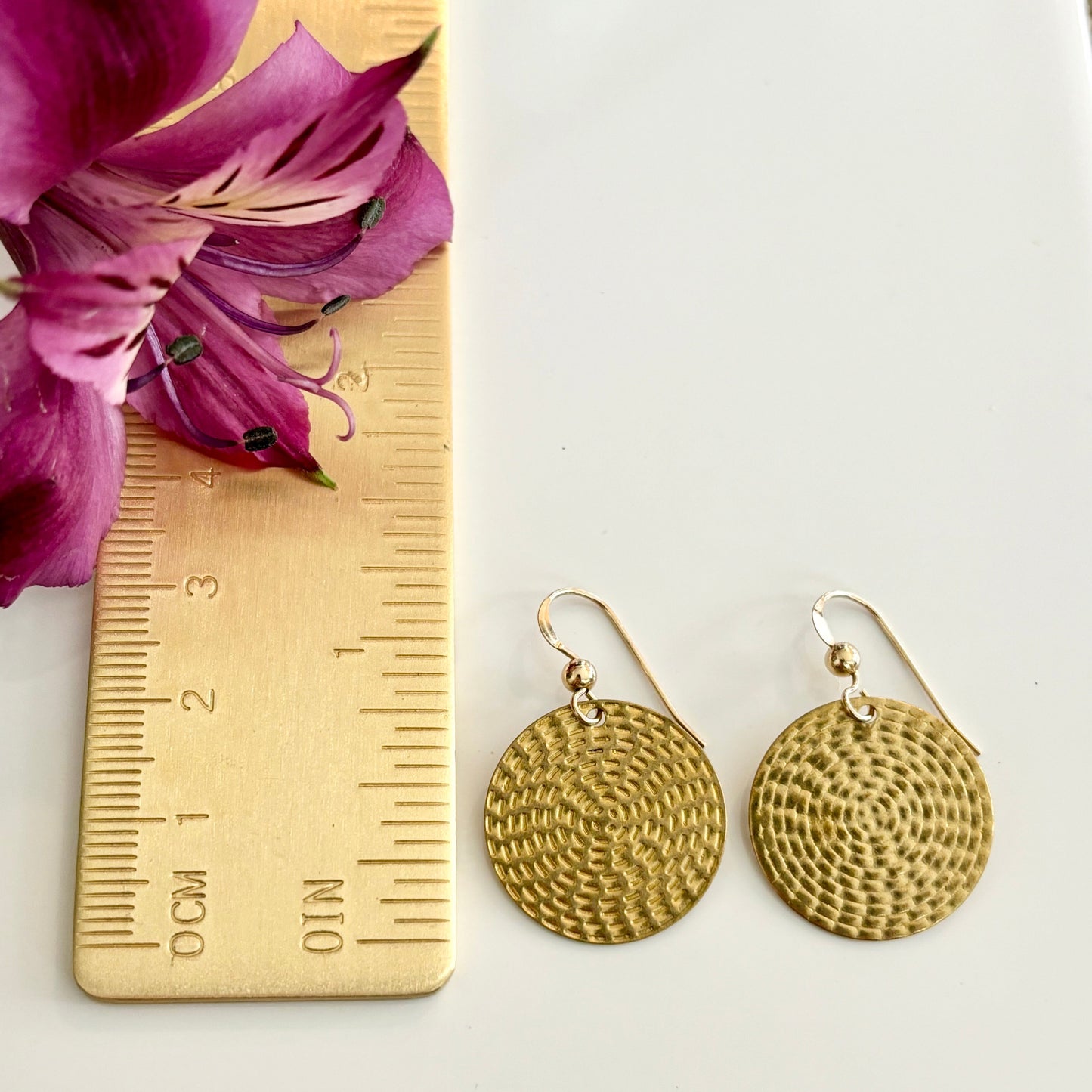 Round Patterned Brass Earrings