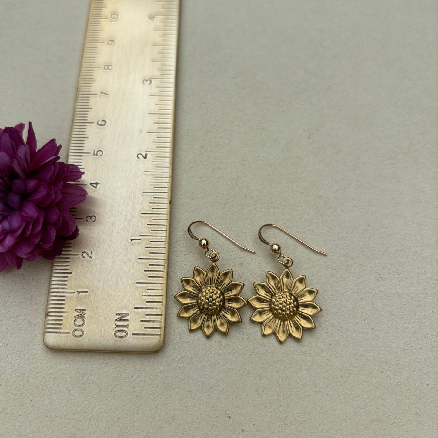 Brass Sunflower Earrings