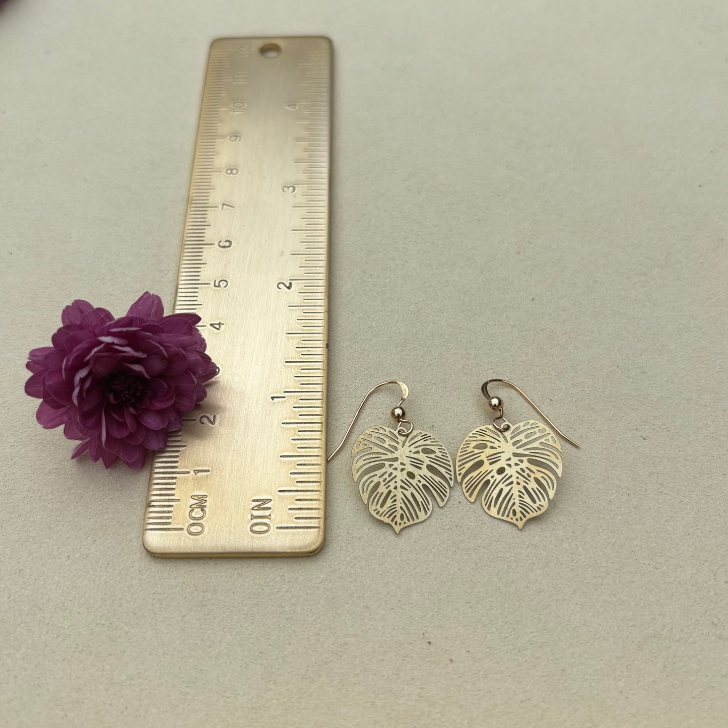 Brass Monstera Earrings 2