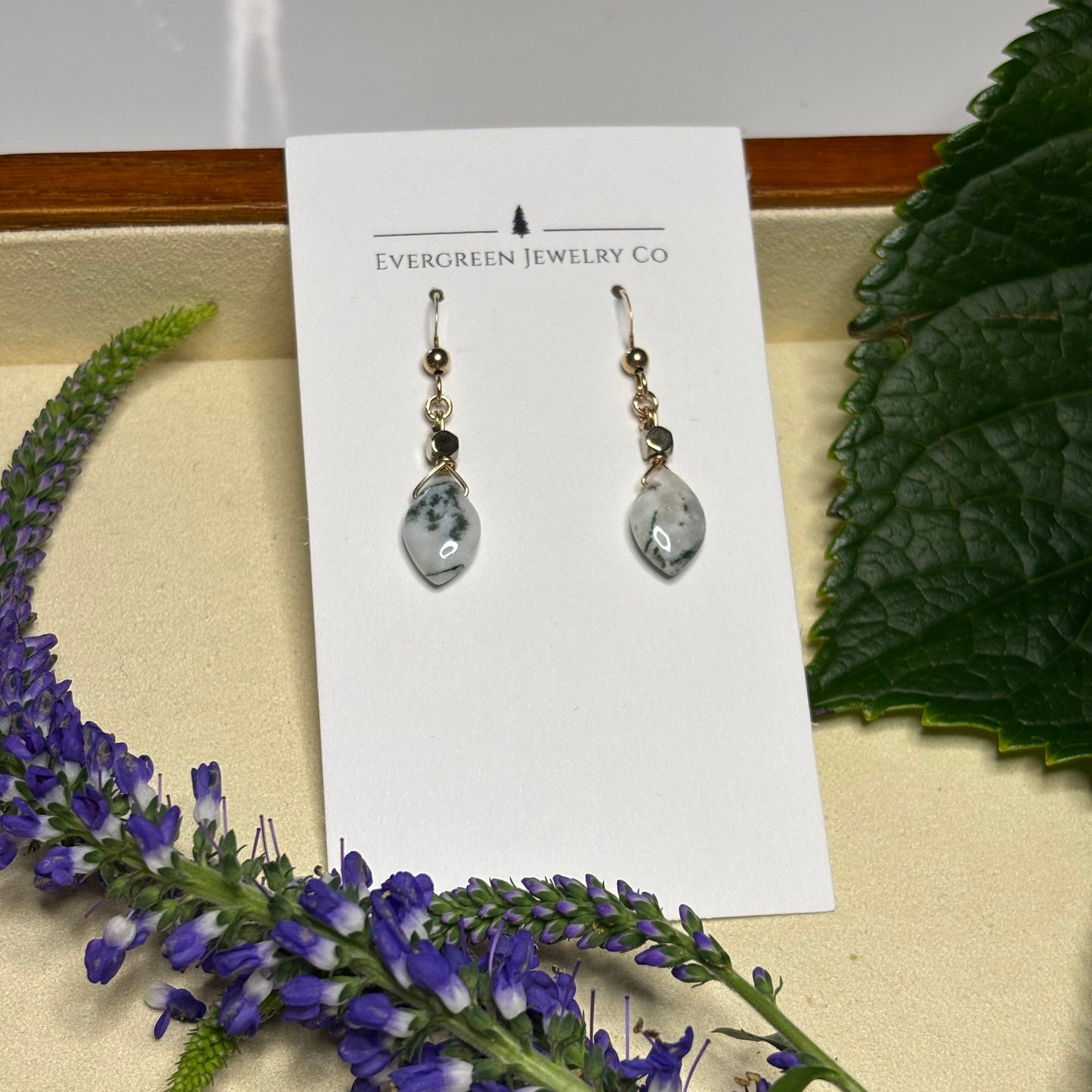 Green Tree Agate Earrings