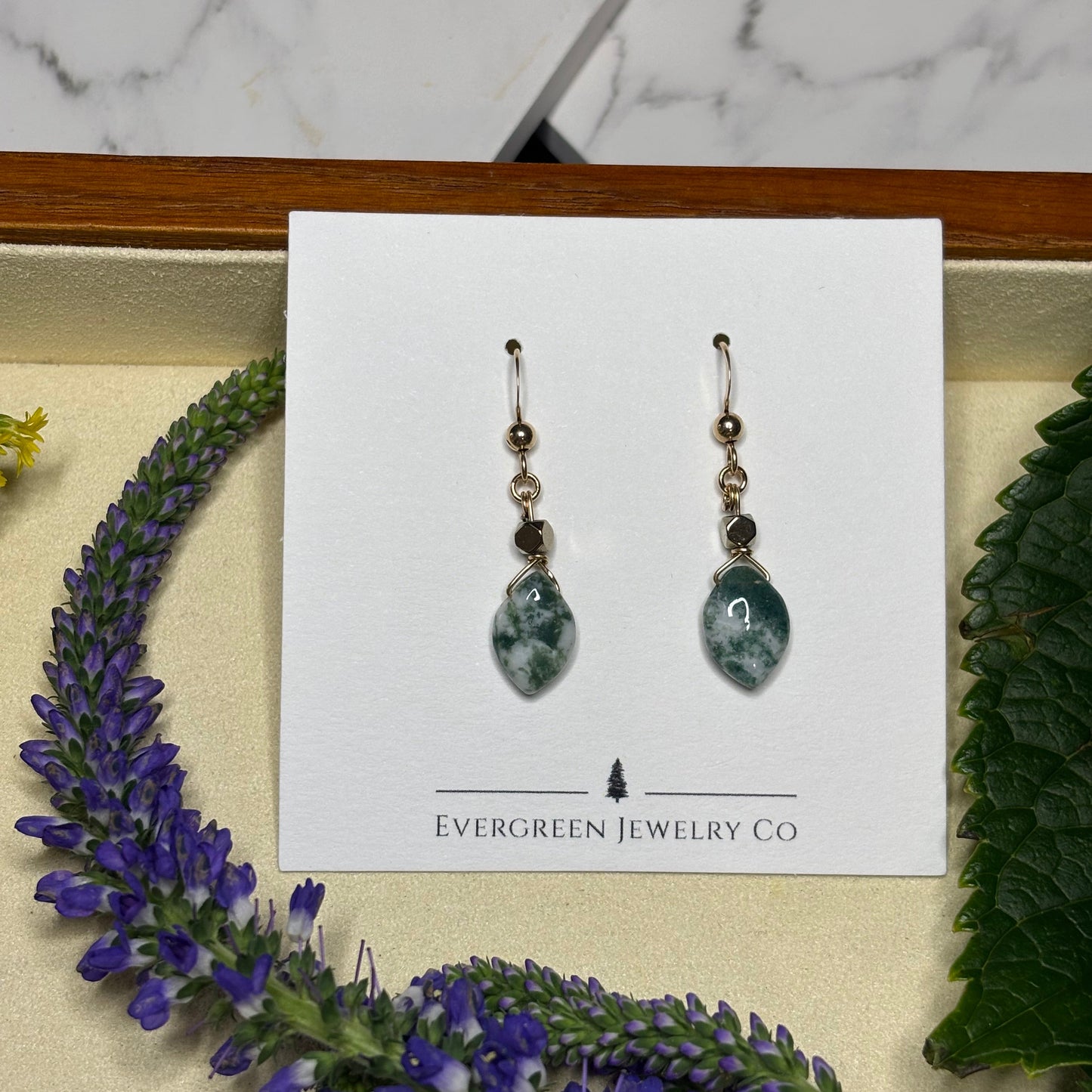 Green Tree Agate Earrings