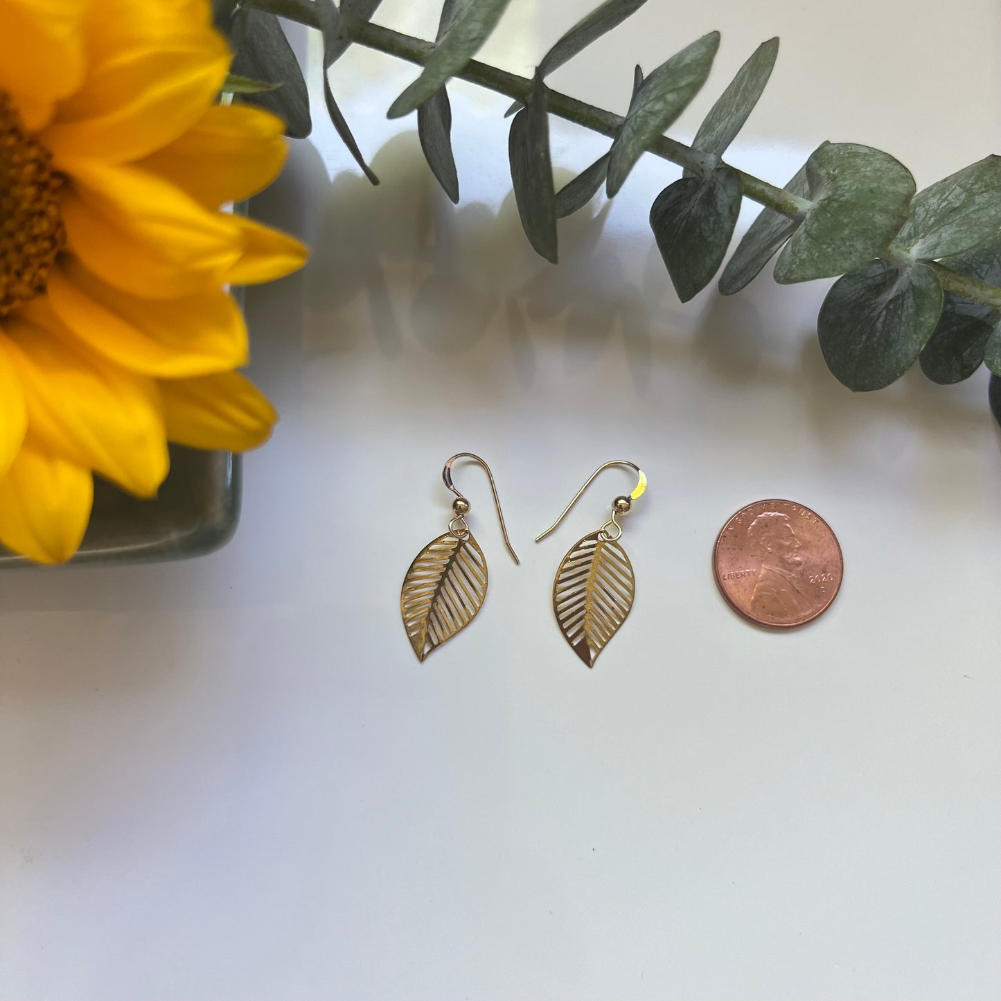 Brass Leaf Dangle Earrings
