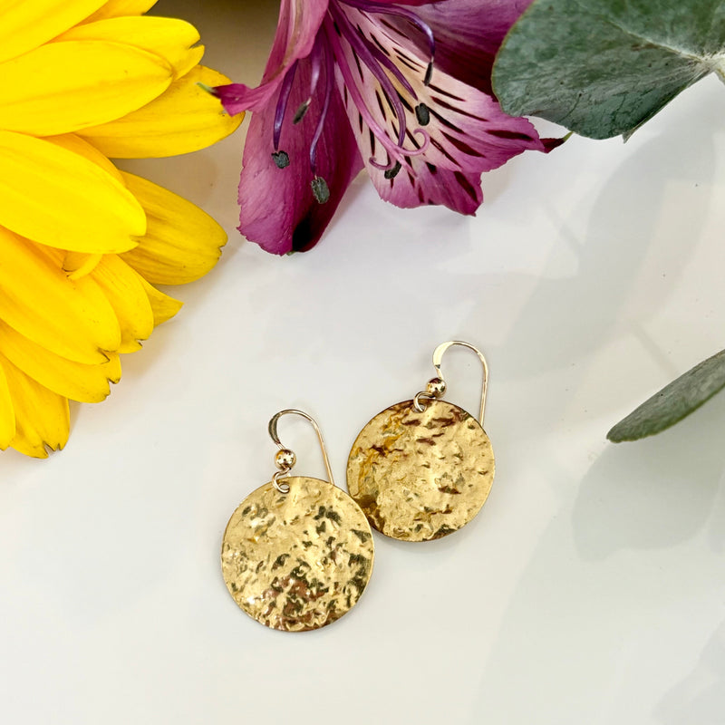 Round Hammered Brass Earrings
