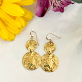 Round Stacked Hammered Brass Earrings