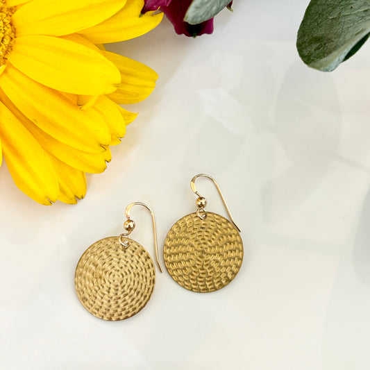 Round Patterned Brass Earrings