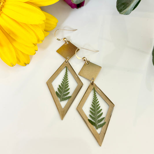 Long Diamond Fern Earrings