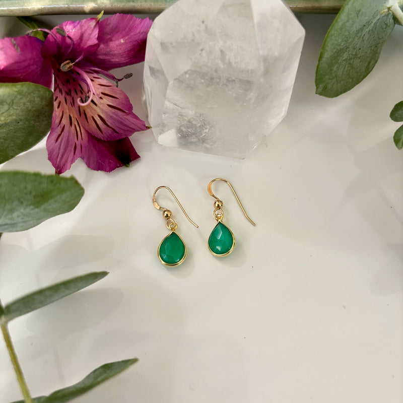 Pear Green Onyx Earrings