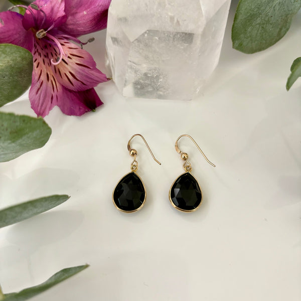 Large Pear Black Onyx Earrings