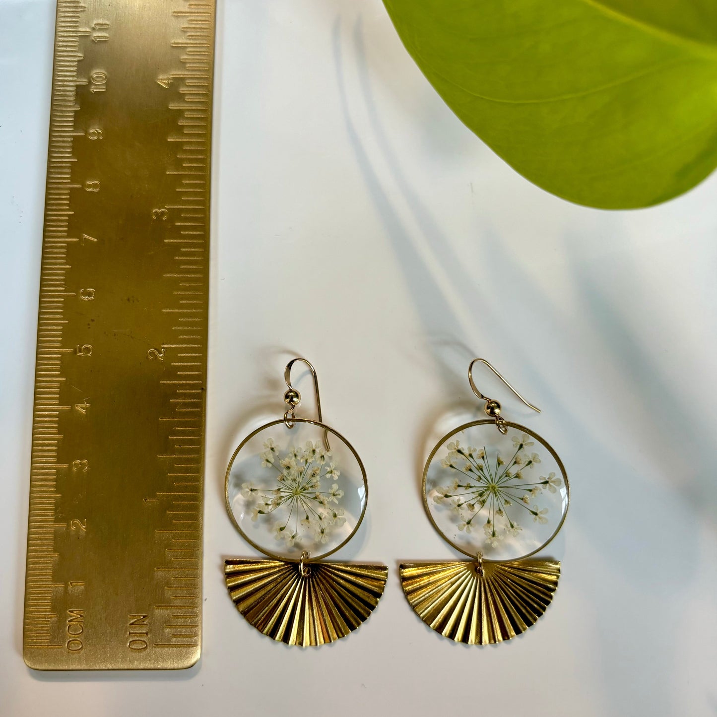 Queen Anne's Lace Earrings with Brass Fan