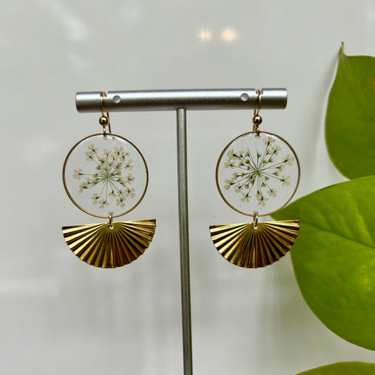 Queen Anne's Lace Earrings with Brass Fan