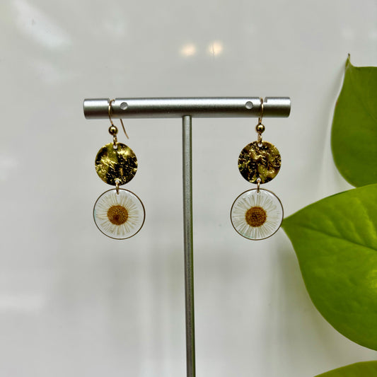 Fleabane Earrings with Hammered Brass