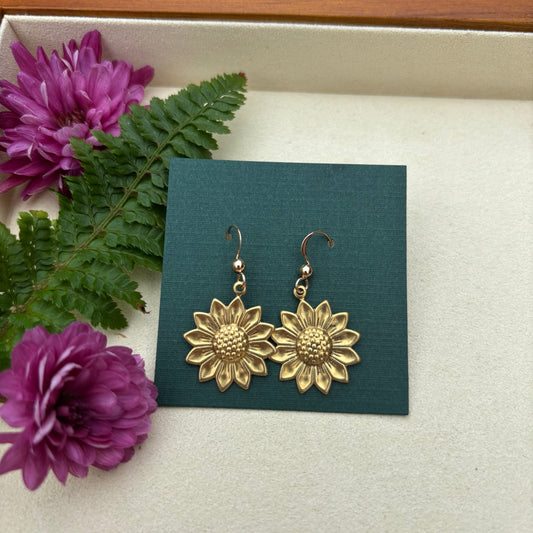 Brass Sunflower Earrings