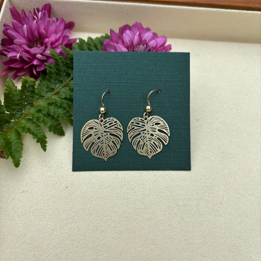 Brass Monstera Earrings 2