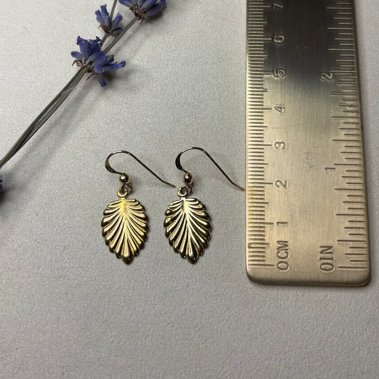 Brass Art Deco Leaf Earrings