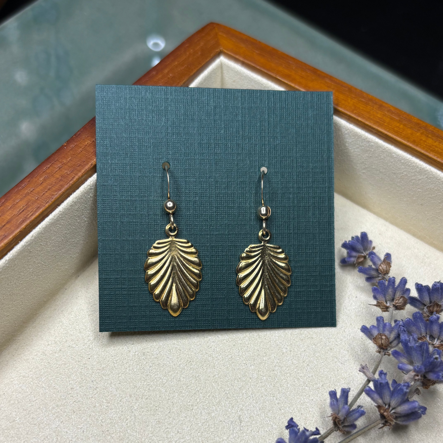 Brass Art Deco Leaf Earrings