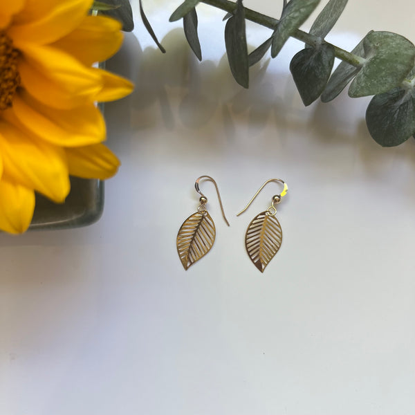 Brass Leaf Dangle Earrings