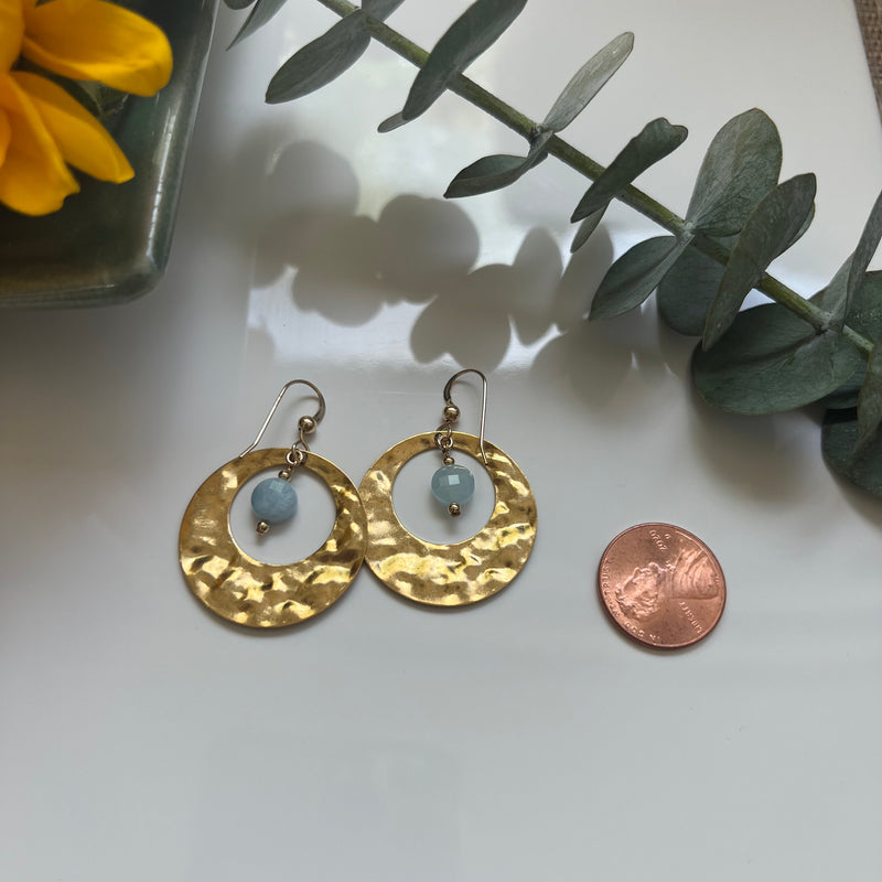 Aquamarine Hammered Brass Earrings