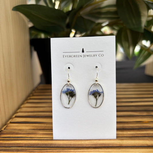 Oval Forget-Me-Not Earrings in Silver