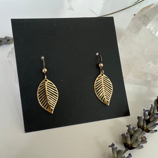 Brass Leaf Dangle Earrings - Evergreen Jewelry