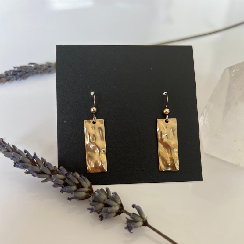 Hammered Brass Drop Earrings - Evergreen Jewelry
